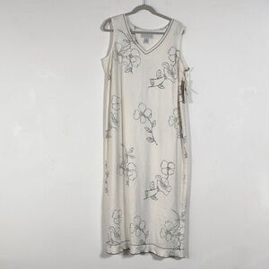 Maggie McNaughton Linen Midi Dress Sz 1X Off White Floral Sleeveless Tie back